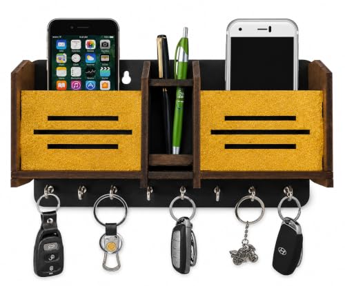 Image of Wooden Key Holder for Home MDF Wood Wall Mounted Designer Key Holders for Wall Decor Keys Hanger Stylish Mobile Stand Key Organizer for Home Decor and Office Decor Keychain Hanger