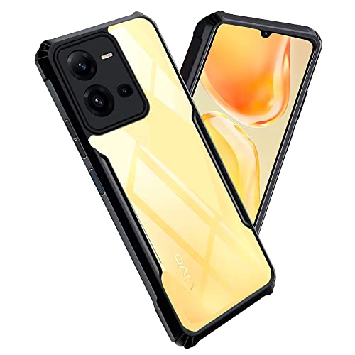 Image of A rtistque Clear Hard Transparent Acrylic Armor Anti-Drop Shockproof TPU Edge Back Cover Case for Vivo V25 5G - Black