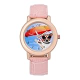 レディース腕時計 犬の夏休み ローズゴールドウォッチ Watch クオーツウォッチ ビジネス カジュアル 薄型 ギフトボックス付き ピンクレザーバンド 電池式 人気 プレゼント 簡約 お洒落個性 文字盤