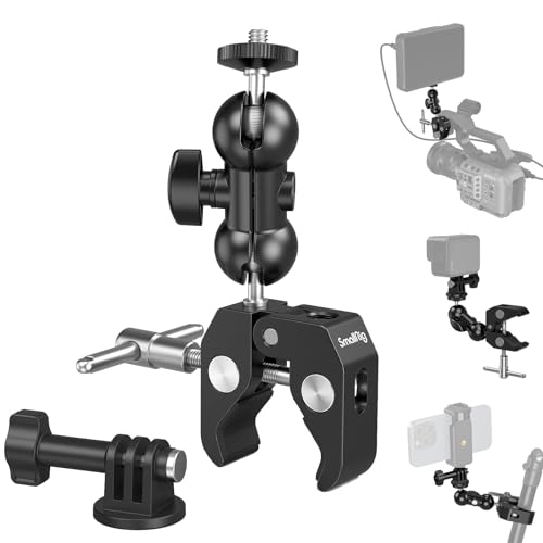 SMALLRIG Upgrade Camera Mount Clamp Double Ball Head Magic Arm with Clamp Super Clamp with Non-slip Threads Load Capacity 1.5kg for Gopro Webcam Camera Monitor and Light -1138B
