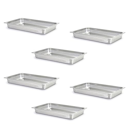 Adcraft Perforated Steam Table/Hotel Pan, Full Size, 2-1/2" Deep, Pack of 6, in Stainless Steel (PP-200F2) by Adcraft - Used condition - US$151.08
