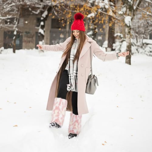 Image of Tie Dye Women Furry Leg Warmers Faux Fur Boot Covers Fluffies Cuffs, 15.7 inch Tall