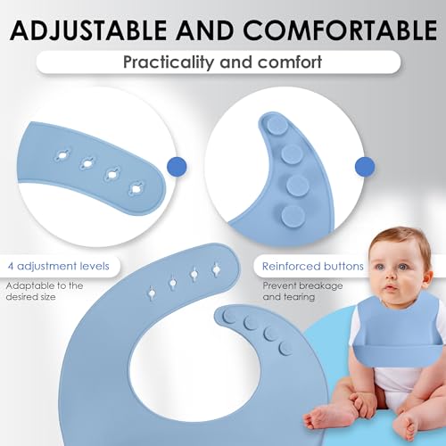 Bluet B - Set of 3 Waterproof Silicone Baby Bibs - BPA Free Silicone Baby Bib - Flexible and Soft3