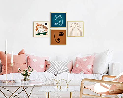 Boho Wall Art Framed Abstract Matisse Art Prints Mid Century Modern Blue Wall Decor Minimalist Woman Face Decor Geometric Line Art Love Painting For Wall Decoration Bathroom Bedroom Orange Pictures #TOP7