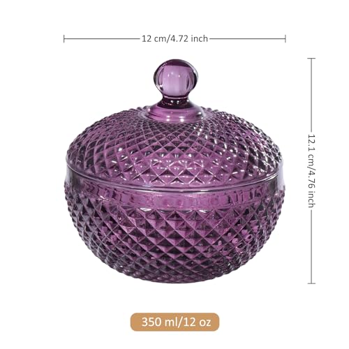 Joeyan 350ml Zuckerdose Lila,Bonboniere Glas mit Deckel,Klein Glasschale für süßigkeiten,Candy Jar für Kekse Schokolade,Dekorative Bonbonschale für Hochzeit,Party,Buffet,Vorratsgläser für Haus Küche