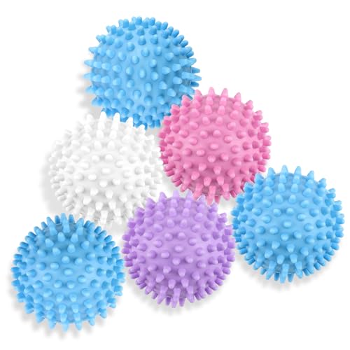 6パックドライヤーボール、再利用可能なランドリーボール、乾燥機乾燥ボール、綿毛の洗濯衣類の代替布柔軟剤生地しわを軽減