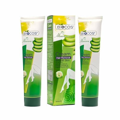 BIOCOS Aloe Vera Hair Removal Cream (2 Pack) Quick-Acting Gentle & Soothing Formula for Men & Women Hydrating Depilatory Cream for Body & Legs Ideal for Sensitive Skin 120ml