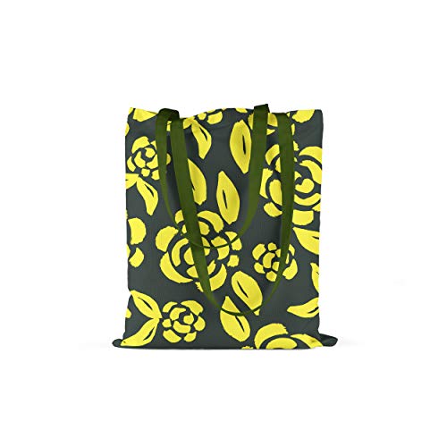 Le Jardin du Lin Bedruckte Einkaufstasche mit Grünen Langen Henkeln, Wiederverwendbare, Tasche, Faltbar, ​Stofftasche, Größe: 34 x 40 Cm Cover