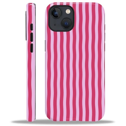ilikediy for iPhone 15 Plus Case,HL2 Purple and Pink Stripe Hybrid 2 Layer Hard Shell Silicone Protective Pattern Design Case