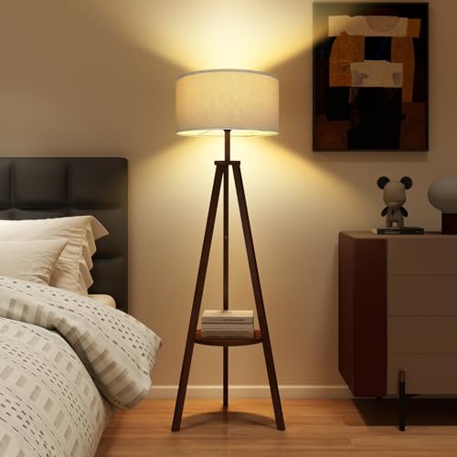 YU YUSING Stehlampe Wohnzimmer mit Ablage und Stoffschirm in...
