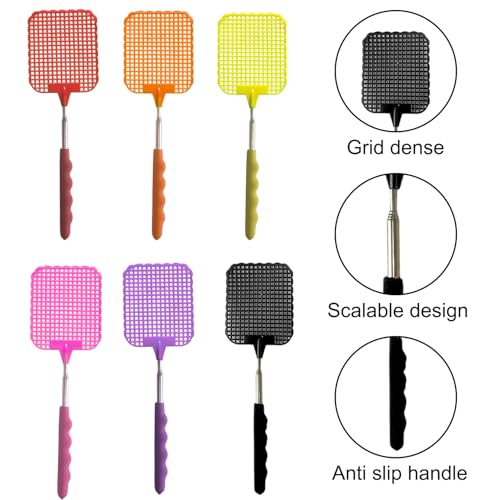Fliegenklatsche, 6 Stück Bunt Fliegenklatsche Ausziehbar, Fliegenklatsche Stabil,Manual Extendable Fly Catcher für Fliegen und Insekten Abzuwehren?Rot/Orange/Gelb/Rosa/Lila/Schwarz?
