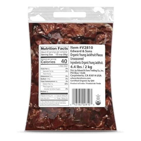 Edward & Sons Organic Young Jackfruit - Jackfruit Organic, Vegan Meat, Vegan Fruit, Plant Based Meat, Vegan Meat Substitute, Unseasoned - 4.4 Pounds Cover