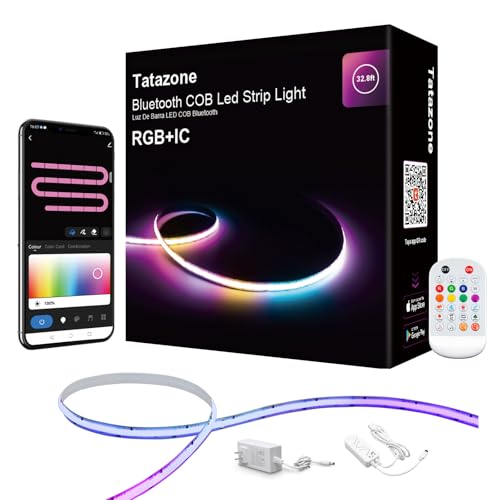 Tatazone 32.8ft Bluetooth RGB+IC COB Led Strip Light with App, Chasing COB Light Strip, Segmented...