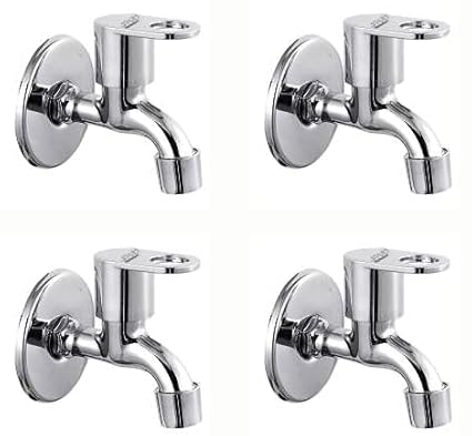 SPAZIO Stainless Steel MAX Collection Bib Cock Tap Bathroom Tap Foam Flow Water with Wall Flange, Chrome Plated, Brass Disc, Pack of 4