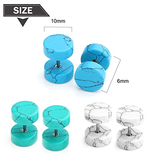 Longbeauty 6 Pairs Fake Ear Gauge-Ear Plug-Ear Stud Earring Organic Wood Stone Set 10Mm #TOP3
