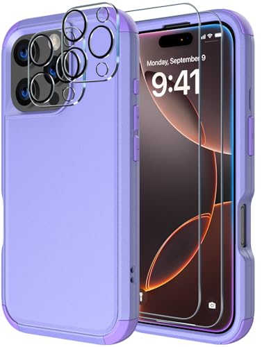 Image of Diverbox for iPhone 16 Pro Max Case [Shockproof] [Dropproof] [Tempered Glass Screen Protector + Camera Protectors] Heavy Duty Protection Phone Case Cover for Apple iPhone 16 Pro Max (Purple)