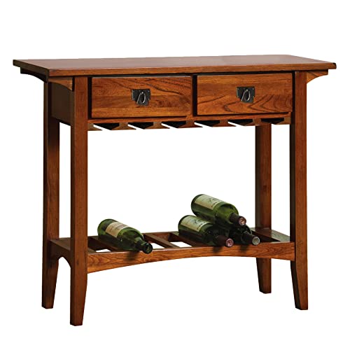 Leick Home 9061-RS Mission Wine Stand with Glass and Bottle Storage, Two Drawer, for Buffet, Dining Room, Living Room, Kitchen, Russet Finish