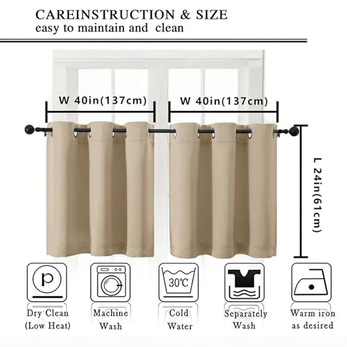 Image of Simplebrand Biscotti Beige Short Kitchen Curtains 24 Inch Length 2 Panels Set, Small Windows Room Darkening Curtain for Bathroom, Basement, RV Camper, Thermal Insulated Short Drapes, 40 x 24 Inch
