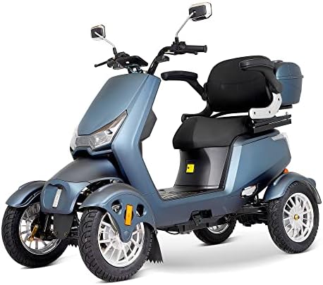 Xmatch Heavy Duty 4-Wheel 3-Speed Mobility Scooter for Adults & Seniors, Electric Powered Wheelchair Device, Elderly-Safe Belt Rear Lockbox Under Seat Storage Adjustable Seat (Matte Black)