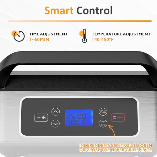 SUNVIVIPRO Electric Panini Press Sandwich Maker, 1300W Smokeless Indoor Grill with Removable Non-Stick Plates, Auto-Lift, Fan, Independent Upper Heating, Smart Time & Temperature Control, Silver