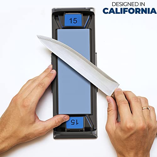 Sharp Pebble Knife Sharpening Stone Kit-Grit 1000/6000 Wet Stone-Built In Angle Guides 15/17/20/22 Degrees- Professional Whetstone Knife Sharpener Stone Set With Plastic Base #TOP4