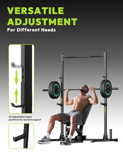 Image of HANDBODE Squat Rack with Pull Up Bar, Adjustable Power Racks for Home Gym, 800 lbs Capacity Bench Press Rack, Fits 6 & 7 FT Barbells for Strength Training