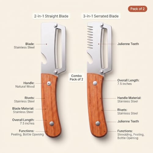 Image of Vegetable Peeler Combo Pack of 2 Stainless Steel with Wooden Handle