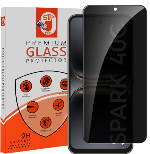 Image of STP FEEL Premium Grade Privacy Tempered Glass Screen Protector Guard Compatible For Tecno Spark 40C 5G (6.67 Inch, Pack of 1) Full Edge to Edge Coverage Anti-Spy /Anti-Peeping 9H Hardness