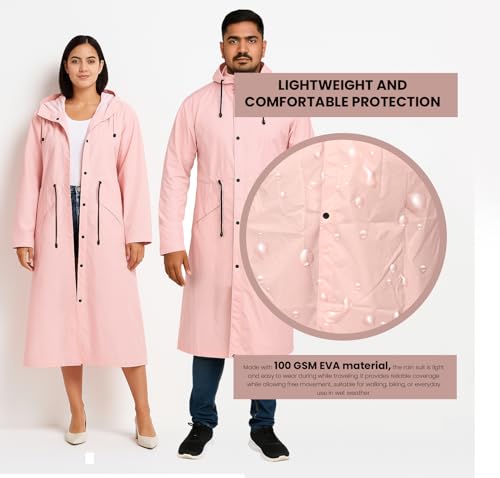 Image of Allextreme Unisex Raincoat with Adjustable Hood Full Sleeves Long Length Lightweight Waterproof Outdoor Rainwear for Women and Men (2XL, Peach)