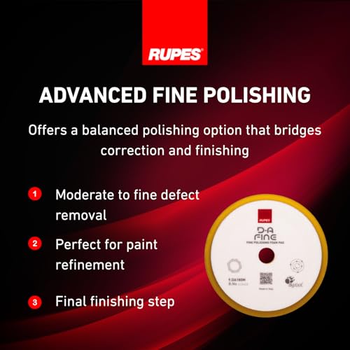 Image of RUPES 9.DA180M Pack of 48 Yellow D-A Fine Finishing Foam Pads 180mm | Ideal for Paint Correction & Gloss Enhancement | Moderate to Fine Defect Removal | Compatible with 6 inch Backing Plate
