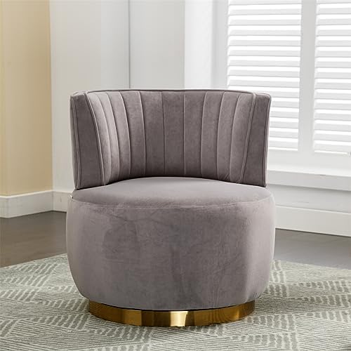 Swivel Accent Chair, Barrel Chair, Velvet Swivel Cuddle Barrel with Wide Upholstered, Modern Accent Sofa Chair wuth Metal Base, 360 Degree Round Armchair for Living Room,Office,Waiting Rooms, Gray