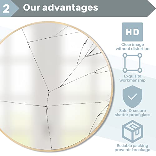 Space Art Deco, 28 Inch Brass Gold Round Mirror, Circle Wall Mirror For Bathroom, Living Room, Bedroom, Wall Decor, Vanity And More Decorative Aluminum Circular Mirrors #TOP3