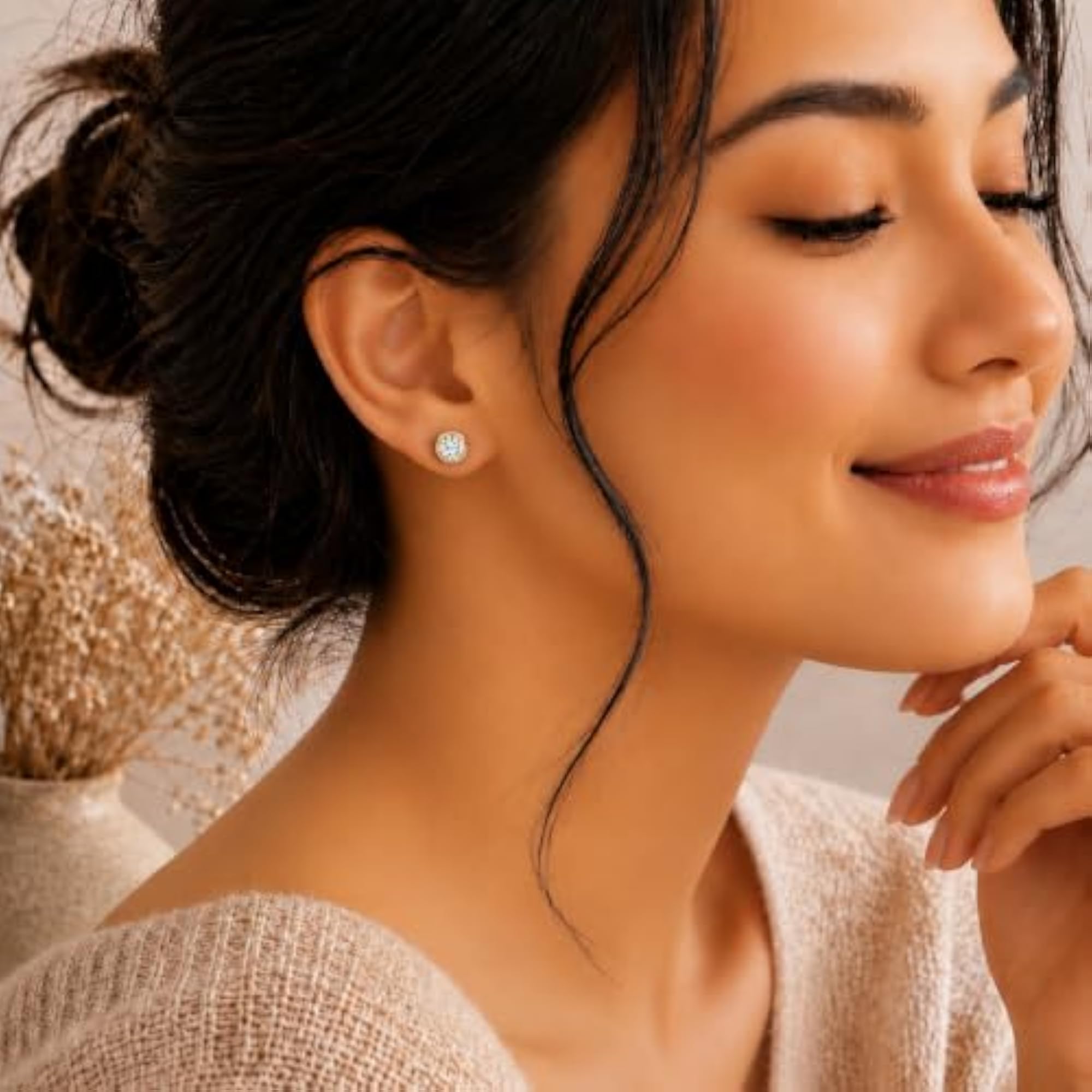 925 Sterling Silver Diamond Stud Earrings for Women