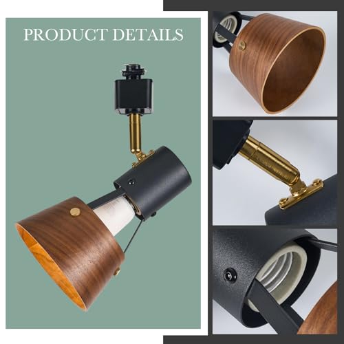 Tehenoo Modern H Type Track Lighting, Adjustable Track Heads,Matte Black Finish And Natural Wood Lampshade Spotlights thumb #2