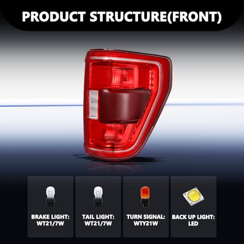 Image of Aosky Halogen Tail Light Assembly Compatible with 2021-2023 Ford F150 XLT Tremor with Blind Spot Rear Taillight Brake Signal Lamp (Pair)
