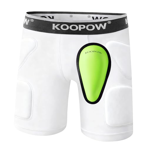 KOOPOW Youth Boys Padded Compression Sliding Shorts Pants with Soft Protective Athletic Cup & Pocket Baseball Slider Underwear for Kids Baseball Football Lacrosse (0933W XS)