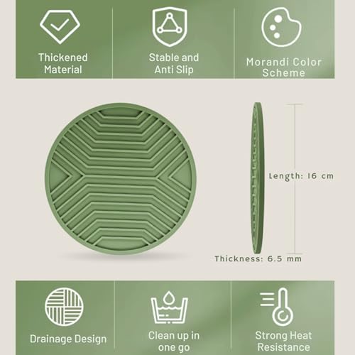 Image of Silicone Trivet Mats, Set of 3 Heat Resistant Mats for Hot Pots & Pans, Mats Dining Table Kitchen, Non-Slip, Non Stick, Coaster, Spoon Holder, Food Grade, BPA Free, 6.5mm Extra Thick, (Green)