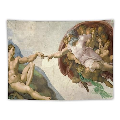 Michelangelo Buonarroti The Creation of Adam World Famous Painting Tapestry Artworks Polyester Tapestry Room Aesthetic Wall Art Prints Home Modern Decor Gifts 30'x40'