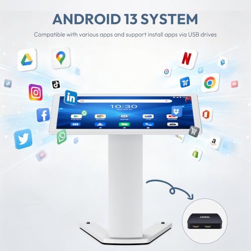 Image of 43-inch Floor Standing Self Service Kiosk with Touchscreen, 4+32GB HD 1080P 60HZ Digital Signage Display with Android 13 OS, Angle Adjustable Self-Ordering Kiosk Stand Terminal Machine