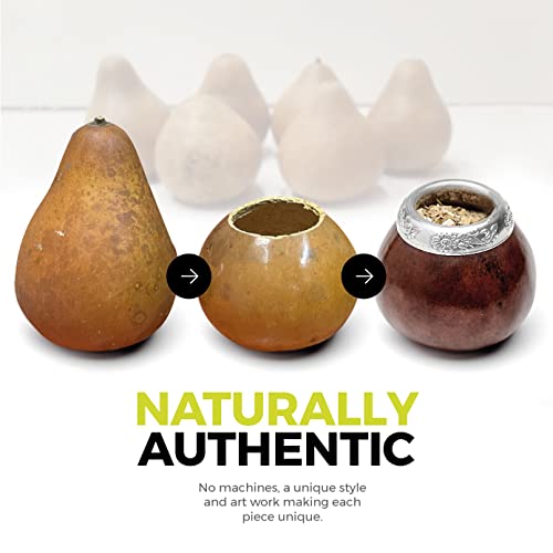 Image of BALIBETOV Yerba Mate Gourd Set - Original Natural Handmade Yerba Mate Cup from Argentina, Includes Mate Tea Cup, Bombilla (Mate Straw) and Cleaning Brush, Traditional Mate Cup Gift Set