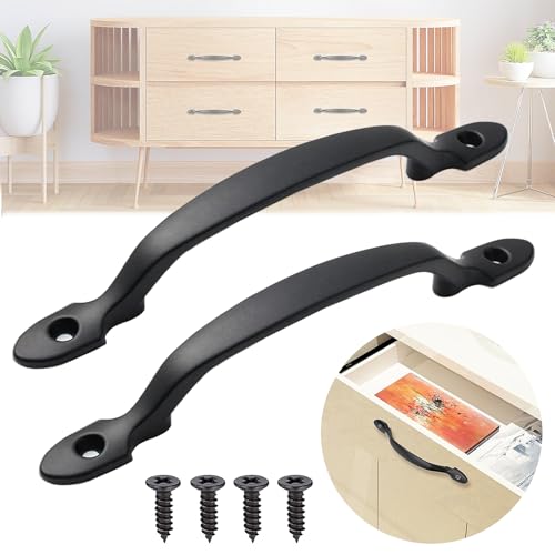 Begpoee 2 Pièces Poignées de Porte de Meuble en Acier Inoxydable Noir avec Vis pour Armoire, Poignées Rustiques en Alliage de Zinc, Pour Tiroirs, Portes de Jardin, Portes de Cabanon(158 x 20 mm)