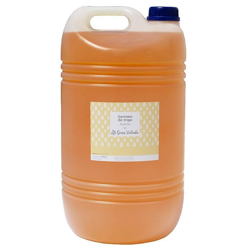 Olio di germe di grano all'ingrosso: alto in vitamina E e acidi grassi Omega 3. Ideale per creme antirughe, smagliature e capelli. 27,7 litri