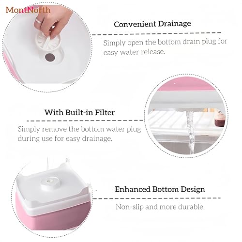 Image of Collapsible Wash Basin 9L, Foldable Dish Tub with Drain Plug, Portable Collapsible Dish Basin, Camping Sink for Washing Dishes, Laundry & Kitchen Use (Pink)