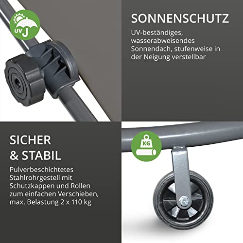 LECO Outdoor-Doppelliege Original – Sonnenliege, Gartenliege mit Sonnendach für zwei Personen wetterfest - Gestell anthrazit