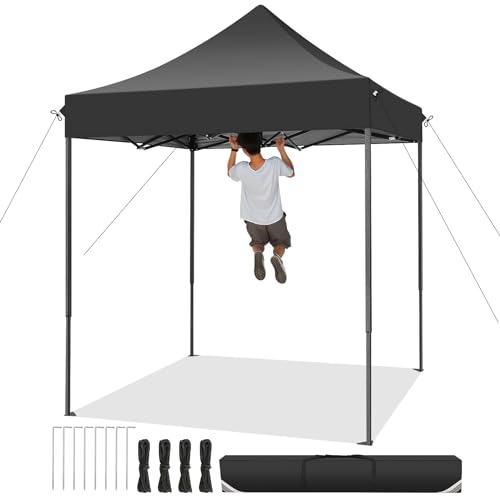 Tooluck Carpa Plegable 2x2 Cenador Impermeable, Carpa Pergolas de Jardin Protección UV 50+ Gazebo Carpas para Exteriores, Camping, Fiestas, Bolsa, Negro