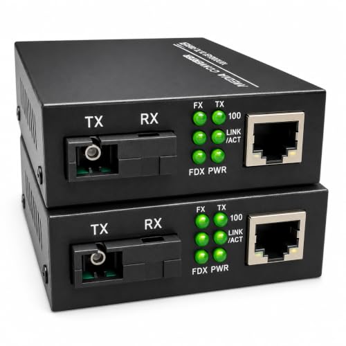 Image of FiberFox Single Fiber Media Converter Pair 10 /100Mbps | HTB-3100A & HTB-3100B | SC BiDi Single Mode 25KM | RJ45 Ethernet to Fiber Converter | 100Base-FX to 10 /100Base-TX | Includes 2 Power Adapters