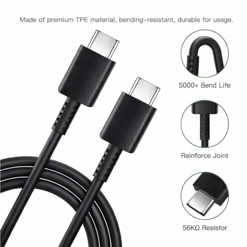 Image of Samsung 45W PD USB C to C,Fast Charging Cable 1M High Speed Data Transfer Compatible with Samsung Galaxy M35 /M15 /F15 /A15 /A14 /M14 /F14 /M34 /F34 /A34 /S21 Fe /S22 /S23 /S24 /S25 /FE /Plus /Ultra,Black