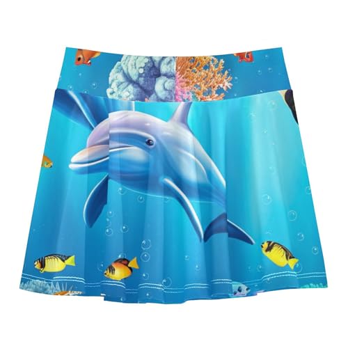 Underwater Scene Dolphins Fish Athletic Shorts for Girls Skorts Tennis Skirts Toddler Gymnastics Little Girl 3t2
