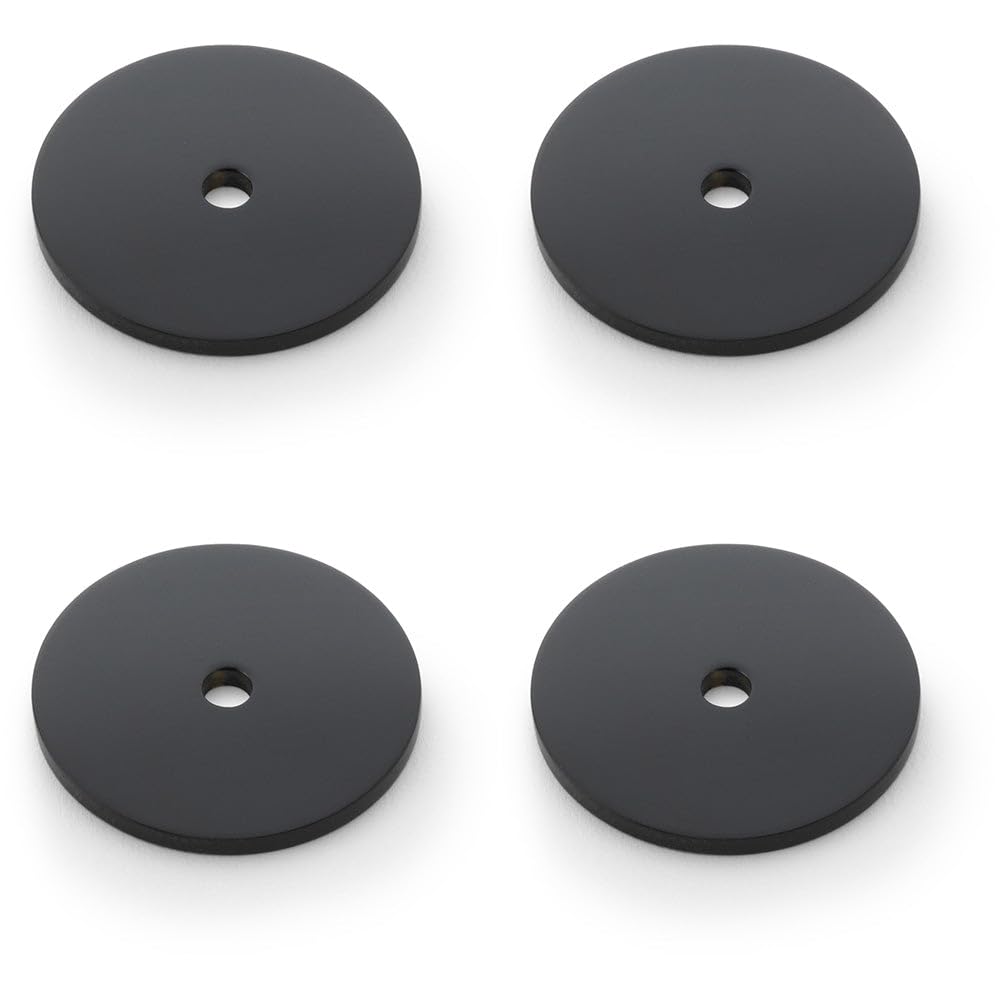 Loops Matt Black 4 Pack - Round Kitchen Door Knob Backplate - 35Mm Diameter Circular Plate