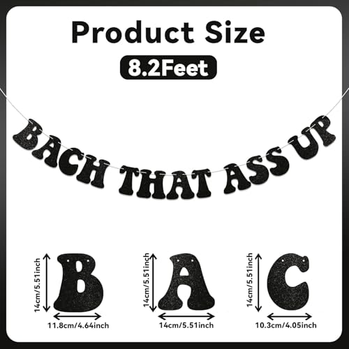 Image of Bach That Ass Up Banner, Pre-Strung, Bachelorette Party Decorations, Boujee Bachelorette Decorations Black Glitter